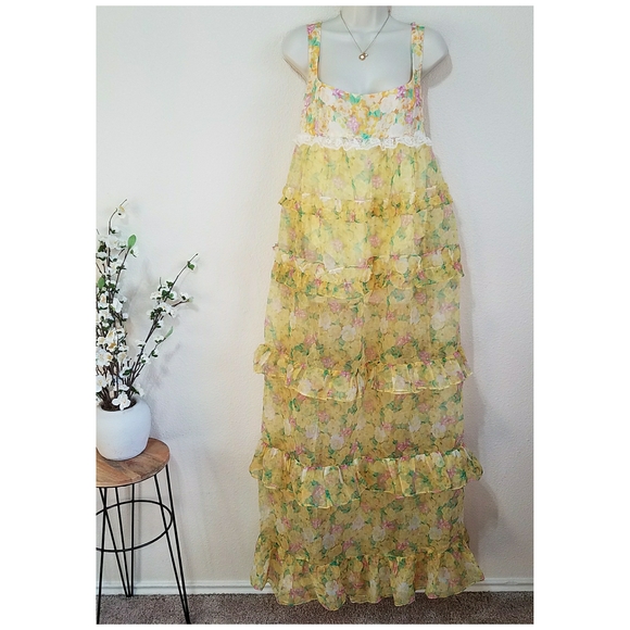 For Love & Lemons Vikki Sheer Tiered Floral Dress - Picture 2 of 11